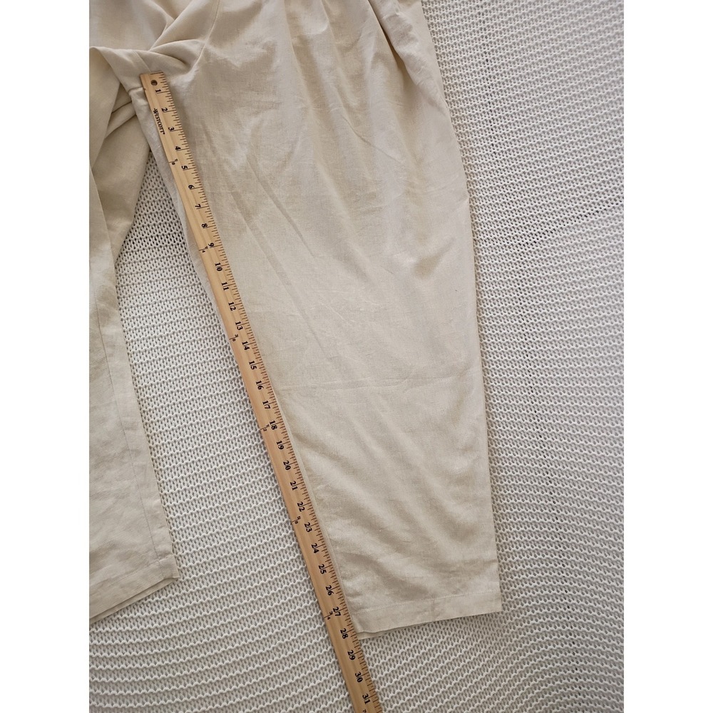 NWT ELOQUI Linen Blend Paperbag Waist Cropped Pants Beige Fits L/XL $XXX Coastal - Picture 7 of 14